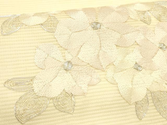 平和屋着物＊夏物 九寸名古屋帯 駒刺繍 総刺繍 草花文 正絹 逸品 DABD6564cm