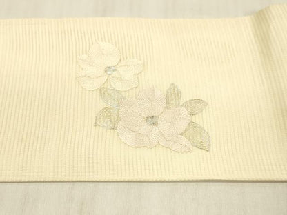 平和屋着物＊夏物 九寸名古屋帯 駒刺繍 総刺繍 草花文 正絹 逸品 DABD6564cm