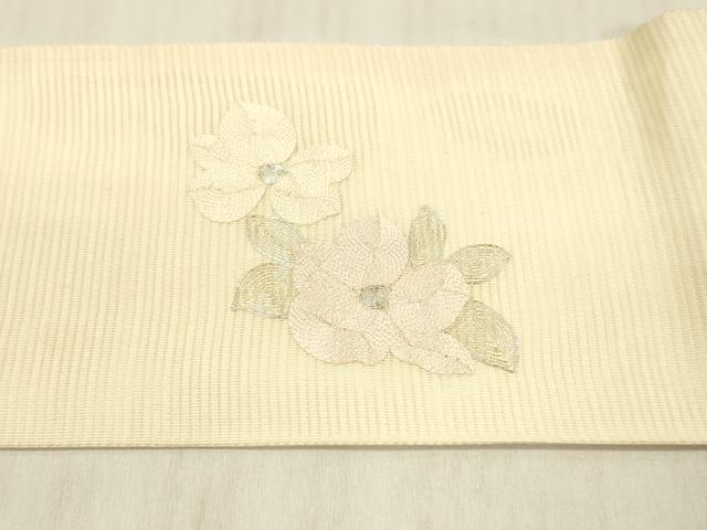 平和屋着物＊夏物 九寸名古屋帯 駒刺繍 総刺繍 草花文 正絹 逸品 DABD6564cm