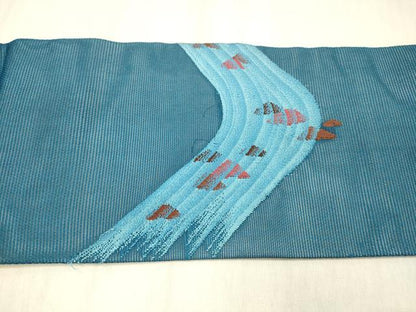 平和屋着物＊夏物 九寸名古屋帯 流水文 正絹 逸品 DABD6566cm