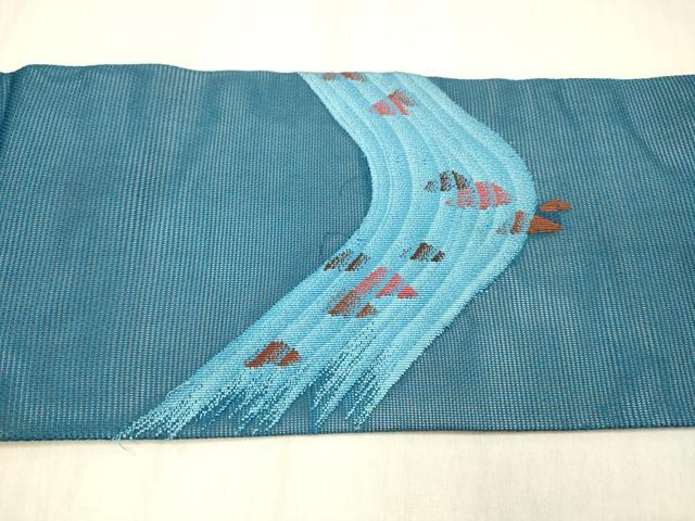 平和屋着物＊夏物 九寸名古屋帯 流水文 正絹 逸品 DABD6566cm