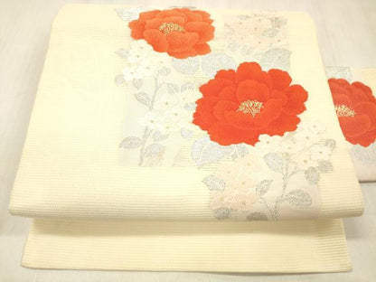 平和屋着物＊夏物 九寸名古屋帯 草花文 金銀糸 正絹 逸品 DABD6567cm