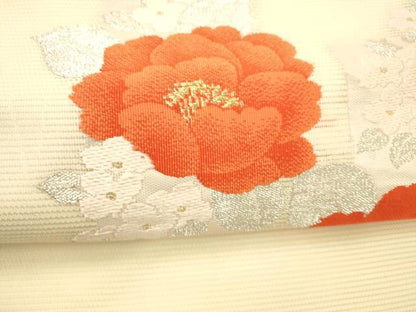 平和屋着物＊夏物 九寸名古屋帯 草花文 金銀糸 正絹 逸品 DABD6567cm