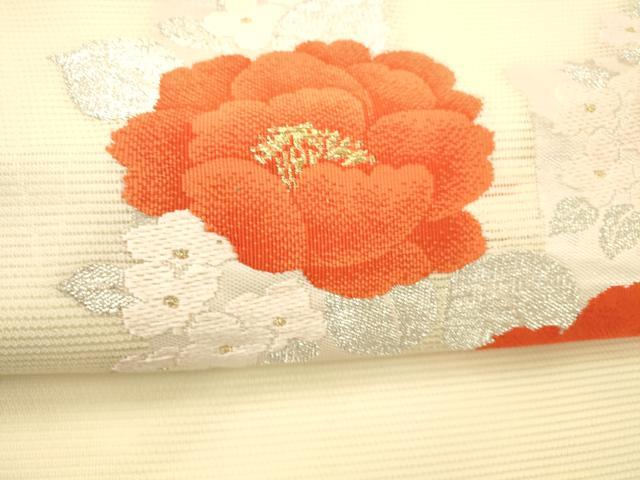 平和屋着物＊夏物 九寸名古屋帯 草花文 金銀糸 正絹 逸品 DABD6567cm