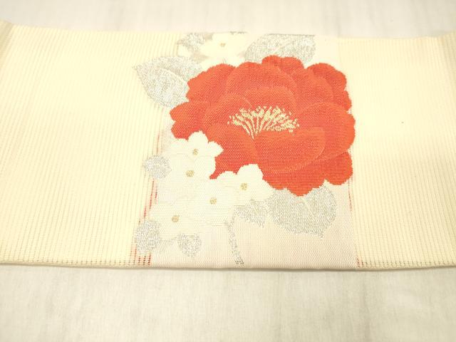 平和屋着物＊夏物 九寸名古屋帯 草花文 金銀糸 正絹 逸品 DABD6567cm