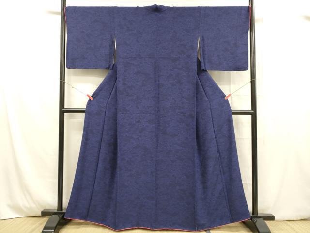 平和屋着物■上質な小紋　藍　型染　風景文　鉄紺色　正絹　逸品　DABD6570cm