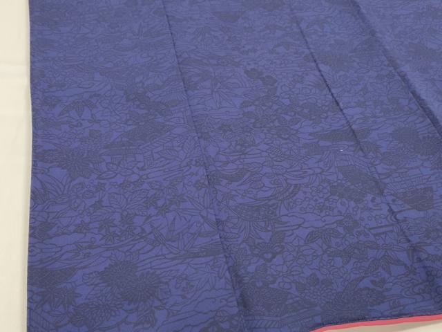 平和屋着物■上質な小紋　藍　型染　風景文　鉄紺色　正絹　逸品　DABD6570cm