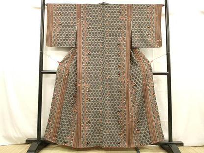 平和屋着物■上質な小紋　扇面花文　金彩　正絹　逸品　DABD6573cm