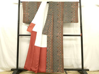 平和屋着物■上質な小紋　扇面花文　金彩　正絹　逸品　DABD6573cm