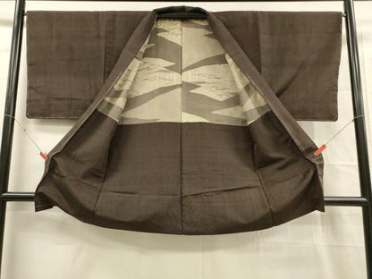平和屋着物■男性　紬　アンサンブル　間道　正絹　逸品　DABD6585cm