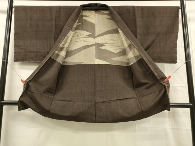 平和屋着物■男性　紬　アンサンブル　間道　正絹　逸品　DABD6585cm
