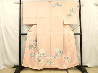 平和屋着物■訪問着 刺繍 地紙風景花文 松竹梅 正絹 逸品 DABD6597cm