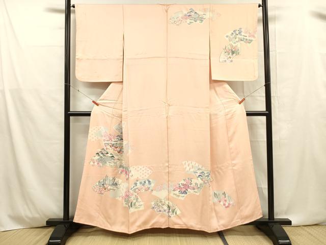 平和屋着物■訪問着 刺繍 地紙風景花文 松竹梅 正絹 逸品 DABD6597cm