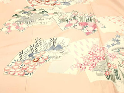 平和屋着物■訪問着 刺繍 地紙風景花文 松竹梅 正絹 逸品 DABD6597cm