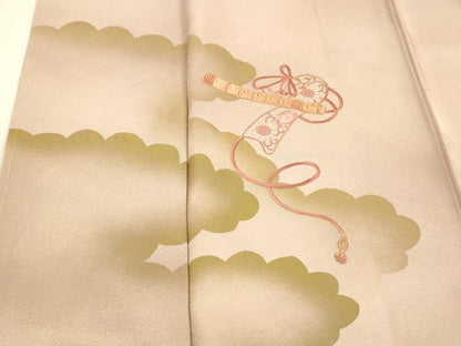 平和屋着物■訪問着 刺繍 横笛花雲文 金糸 正絹 逸品 DABD6603cm