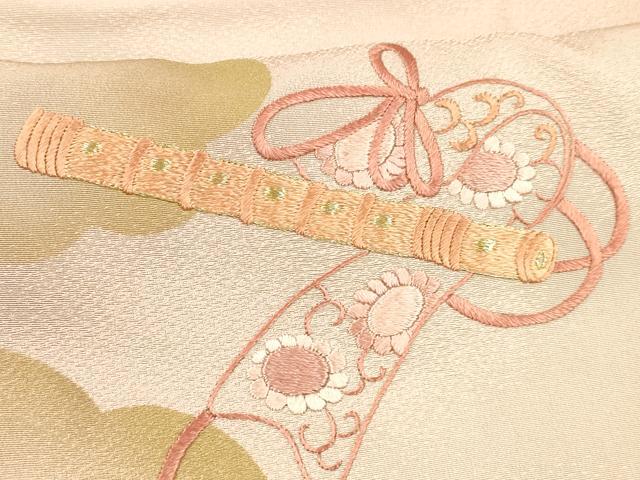 平和屋着物■訪問着 刺繍 横笛花雲文 金糸 正絹 逸品 DABD6603cm