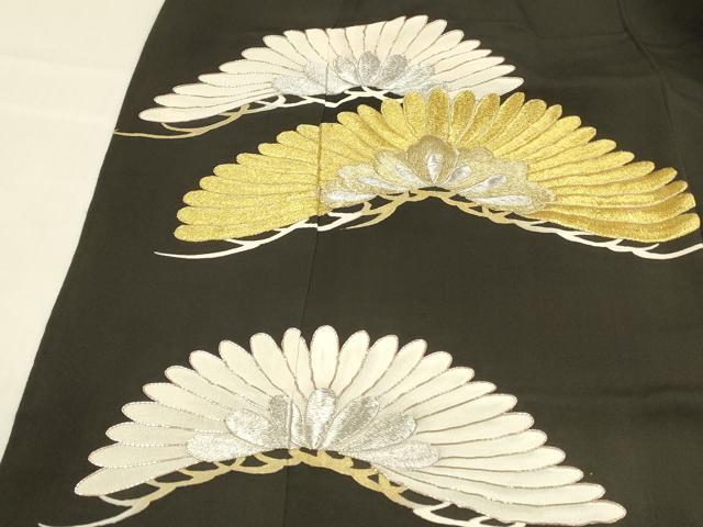 平和屋着物■豪華黒留袖 駒刺繍 松文 金銀彩 正絹 逸品 DABD6606cm