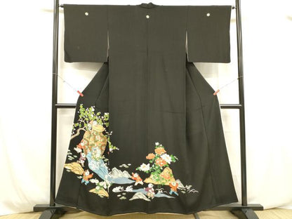 平和屋着物■豪華黒留袖 刺繍 童子遊び 器物花文 正絹 逸品 DABD6615cm