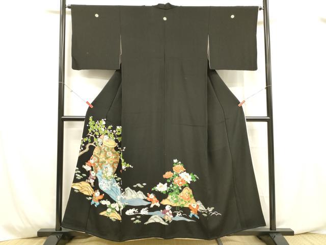 平和屋着物■豪華黒留袖 刺繍 童子遊び 器物花文 正絹 逸品 DABD6615cm