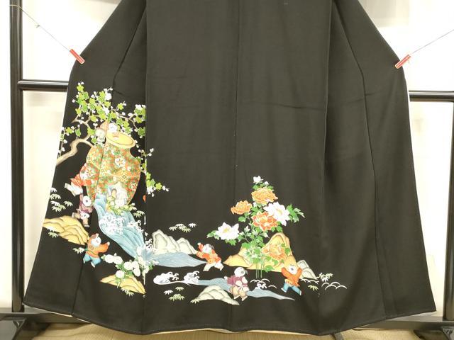 平和屋着物■豪華黒留袖 刺繍 童子遊び 器物花文 正絹 逸品 DABD6615cm
