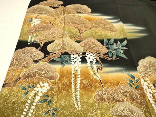 平和屋着物■豪華黒留袖 作家物 駒刺繍 松文 藤花房 暈し染め 金彩 正絹 逸品 DABD6620cm