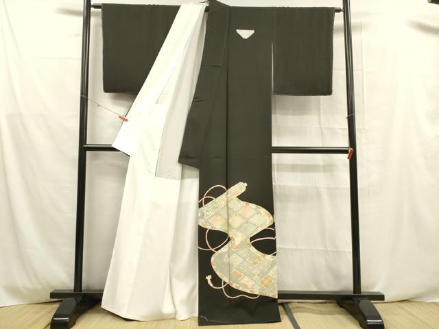 平和屋着物■豪華黒留袖 駒刺繍 流水松葉花文 金彩 正絹 逸品 DABD6621cm