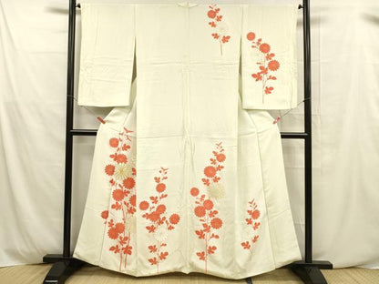 平和屋着物■訪問着 駒刺繍 鹿の子草花文 金彩 正絹 逸品 DABD6623cm