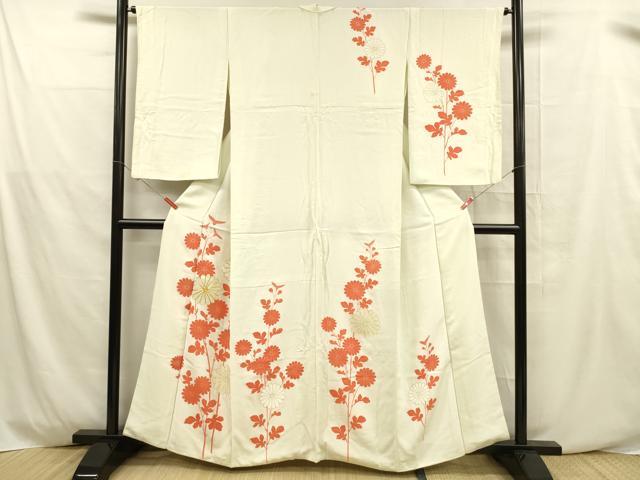 平和屋着物■訪問着 駒刺繍 鹿の子草花文 金彩 正絹 逸品 DABD6623cm