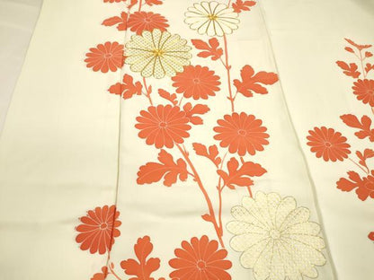 平和屋着物■訪問着 駒刺繍 鹿の子草花文 金彩 正絹 逸品 DABD6623cm