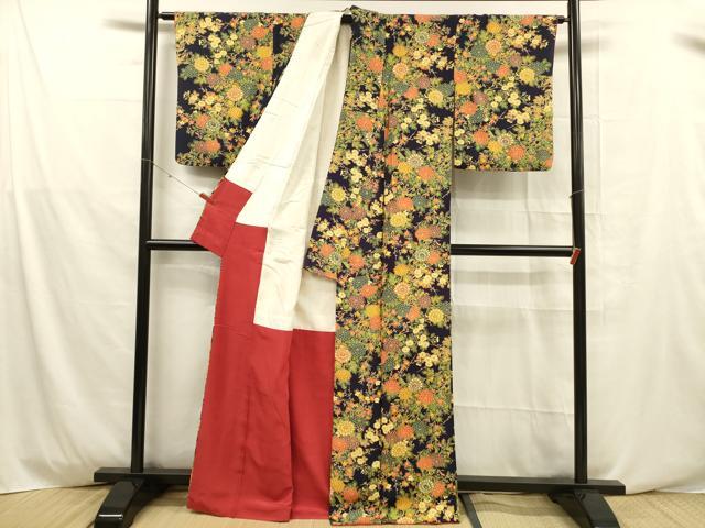 平和屋着物■上質な小紋 草花文 正絹 逸品 DABD6629cm