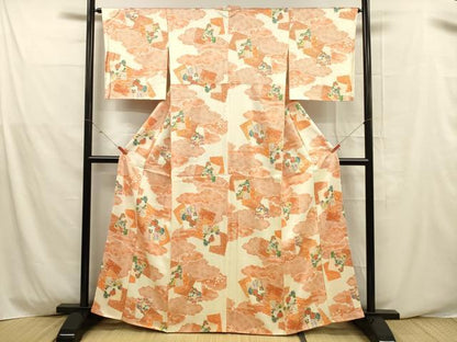 平和屋着物■上質な小紋 飛鳥笹竹花文 藤花房 正絹 逸品 DABD6630cm