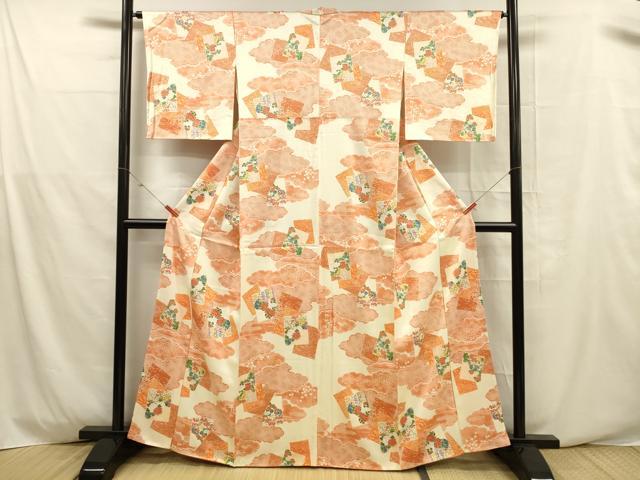 平和屋着物■上質な小紋 飛鳥笹竹花文 藤花房 正絹 逸品 DABD6630cm