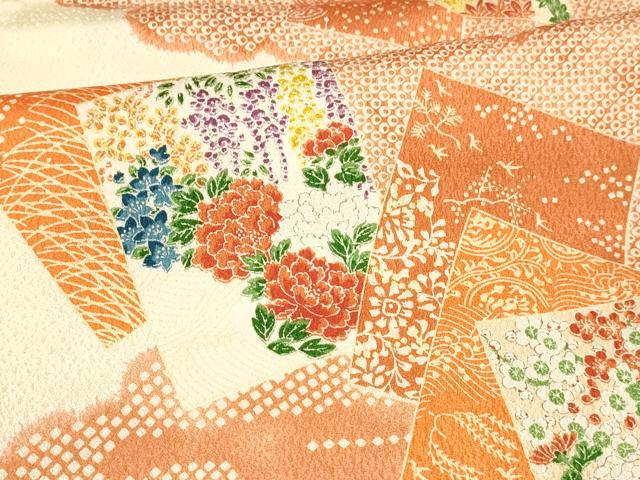 平和屋着物■上質な小紋 飛鳥笹竹花文 藤花房 正絹 逸品 DABD6630cm
