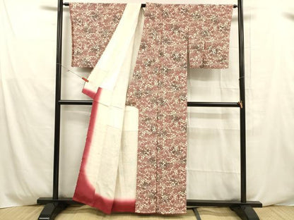 平和屋着物■上質な小紋 型染 草花文 暈し染め 正絹 逸品 DABD6631cm