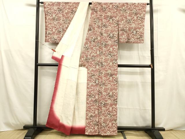 平和屋着物■上質な小紋 型染 草花文 暈し染め 正絹 逸品 DABD6631cm