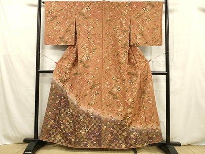 平和屋着物■訪問着 扇面芝花文 暈し染め 金彩 正絹 逸品 DABD6632cm