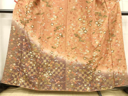 平和屋着物■訪問着 扇面芝花文 暈し染め 金彩 正絹 逸品 DABD6632cm