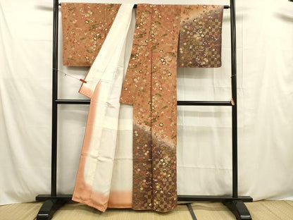 平和屋着物■訪問着 扇面芝花文 暈し染め 金彩 正絹 逸品 DABD6632cm
