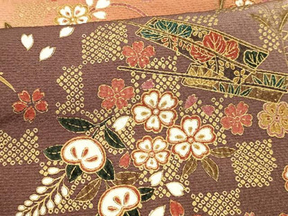 平和屋着物■訪問着 扇面芝花文 暈し染め 金彩 正絹 逸品 DABD6632cm