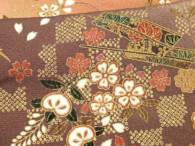 平和屋着物■訪問着 扇面芝花文 暈し染め 金彩 正絹 逸品 DABD6632cm