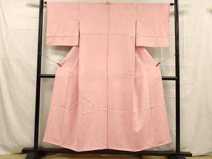 平和屋着物■上質な色無地 草葉地紋 紅梅色 正絹 逸品 DABD6646cm