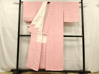 平和屋着物■上質な色無地 草葉地紋 紅梅色 正絹 逸品 DABD6646cm
