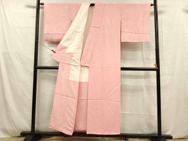 平和屋着物■上質な色無地 草葉地紋 紅梅色 正絹 逸品 DABD6646cm