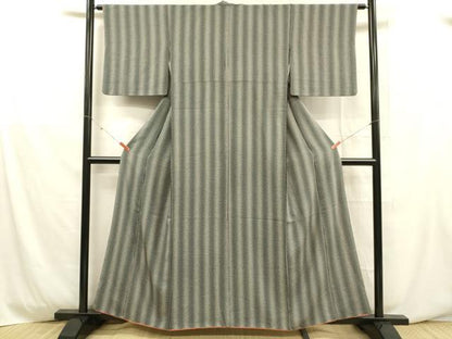 平和屋着物■上質な小紋 竹間道 黒地 正絹 逸品 DABD6648cm