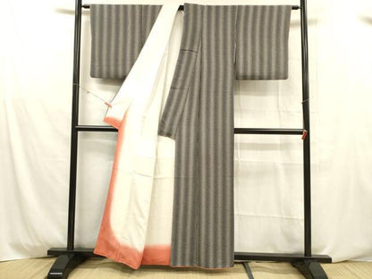 平和屋着物■上質な小紋 竹間道 黒地 正絹 逸品 DABD6648cm