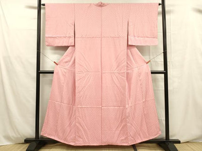 平和屋着物■上質な色無地 七宝地紋 紅梅色 正絹 逸品 DABD6649cm
