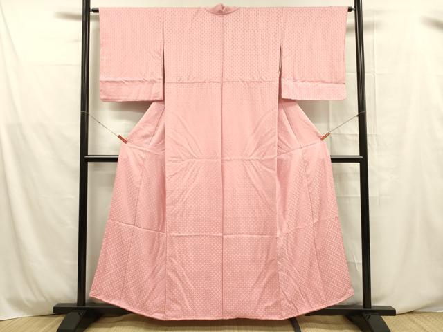 平和屋着物■上質な色無地 七宝地紋 紅梅色 正絹 逸品 DABD6649cm
