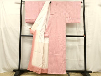 平和屋着物■上質な色無地 七宝地紋 紅梅色 正絹 逸品 DABD6649cm