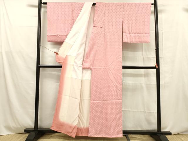 平和屋着物■上質な色無地 七宝地紋 紅梅色 正絹 逸品 DABD6649cm