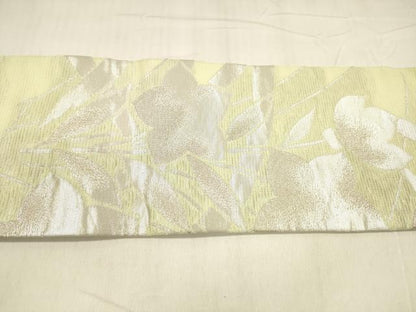 平和屋着物＊夏物　九寸名古屋帯　草花文　銀糸　正絹　逸品　DABD6654cm